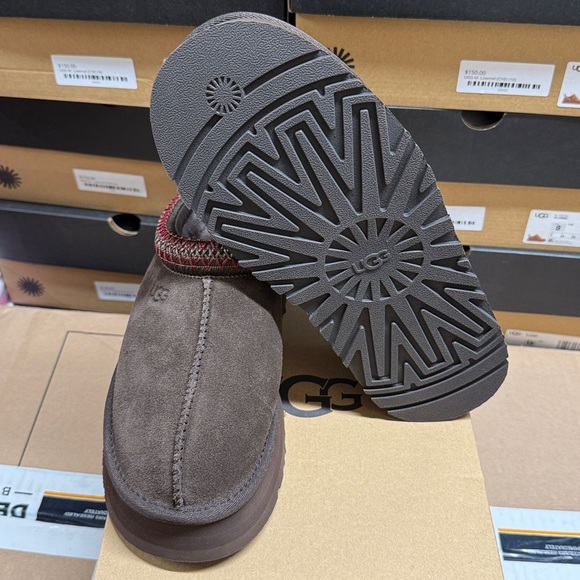 UGG TAZZ Chocolate Suede Slip-Ons with Patterned Trim - Picture 4 of 4